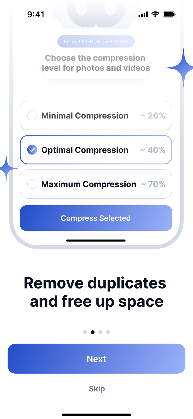 TidyBot photo and video compression level picker