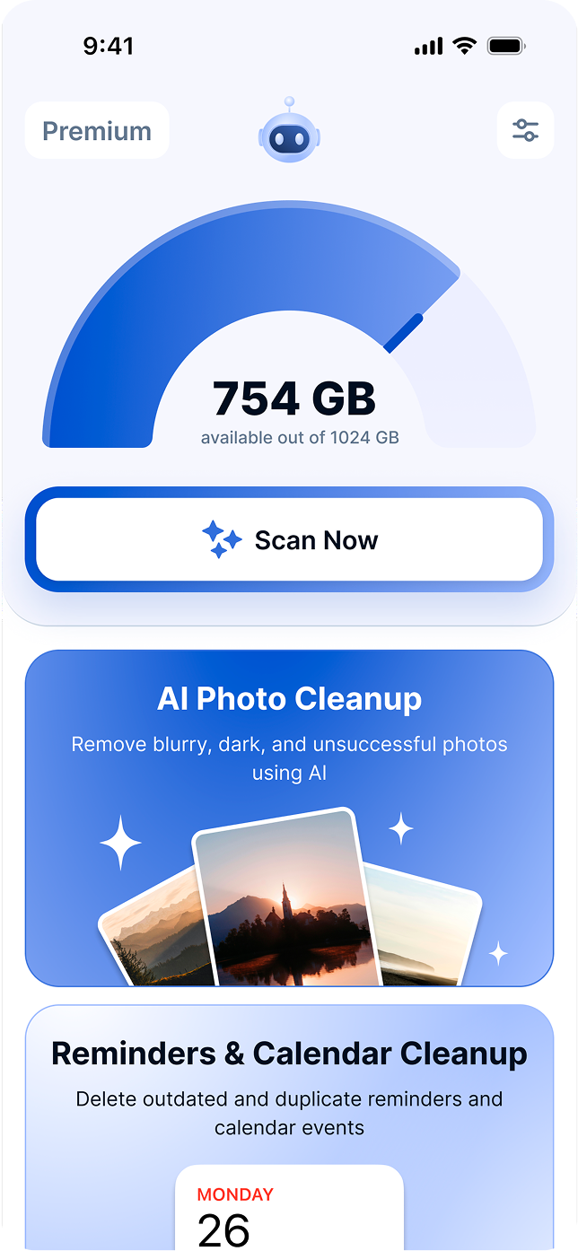 TidyBot storage dashboard showing 754 GB available