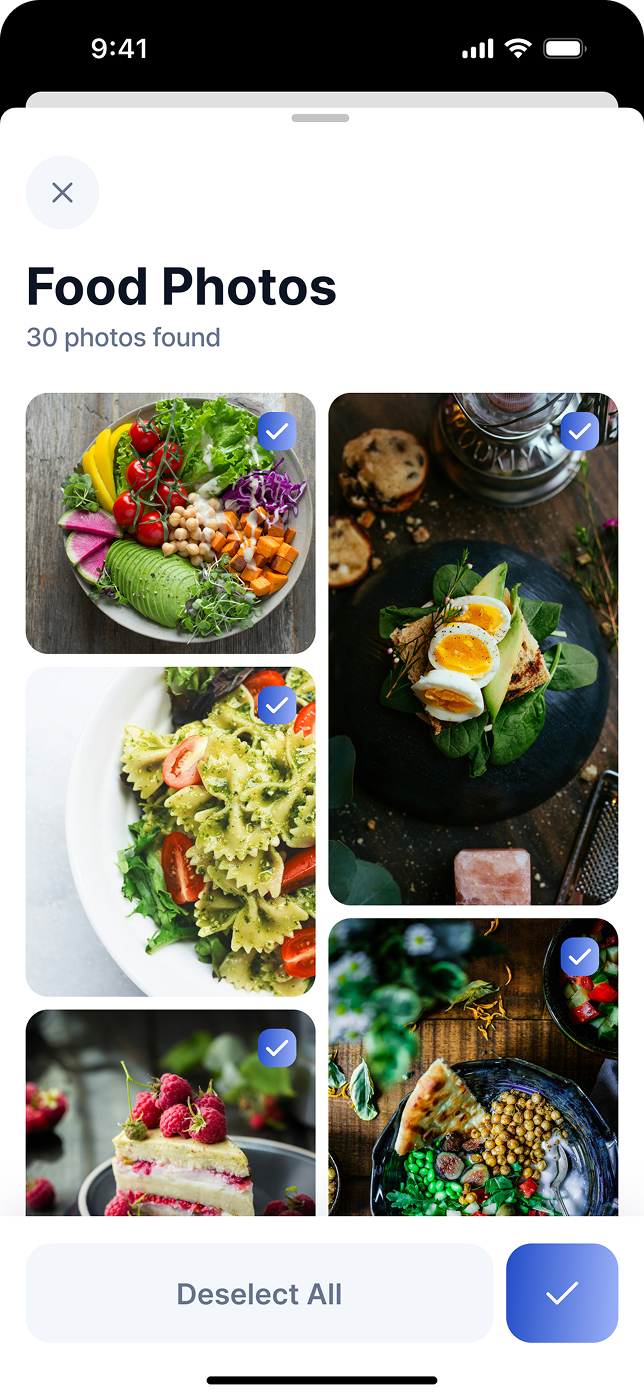 TidyBot photo review screen showing food photos